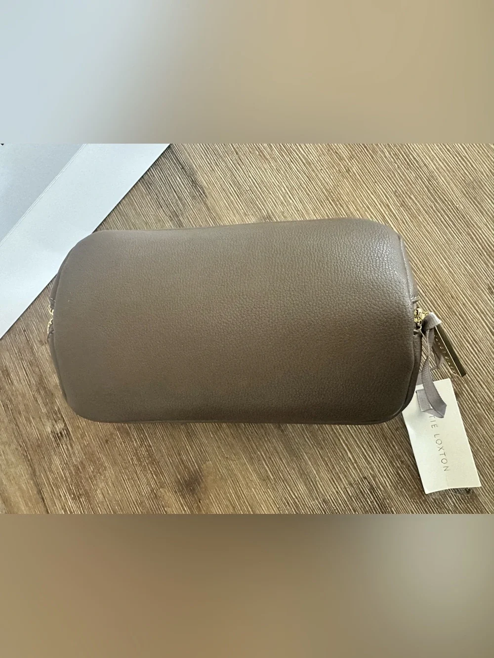 Katie Loxton Brown Monogram Cosmetic Pouch with Gold Zipper